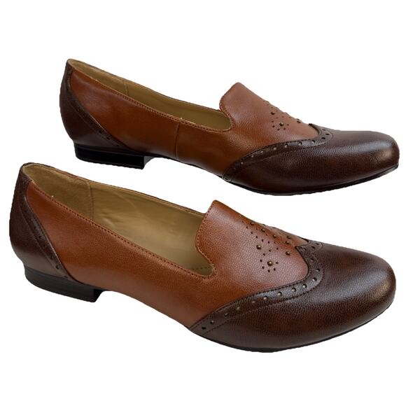 Naturalizer Landry Comfort Brown 2Tone Wingtip Stud Loafer Women’s 10 New - Picture 1 of 8
